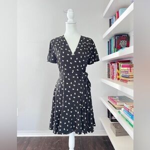 Jill Jill Stuart Black Floral Embroidered Faux Wrap Short Sleeve Dress Size 4